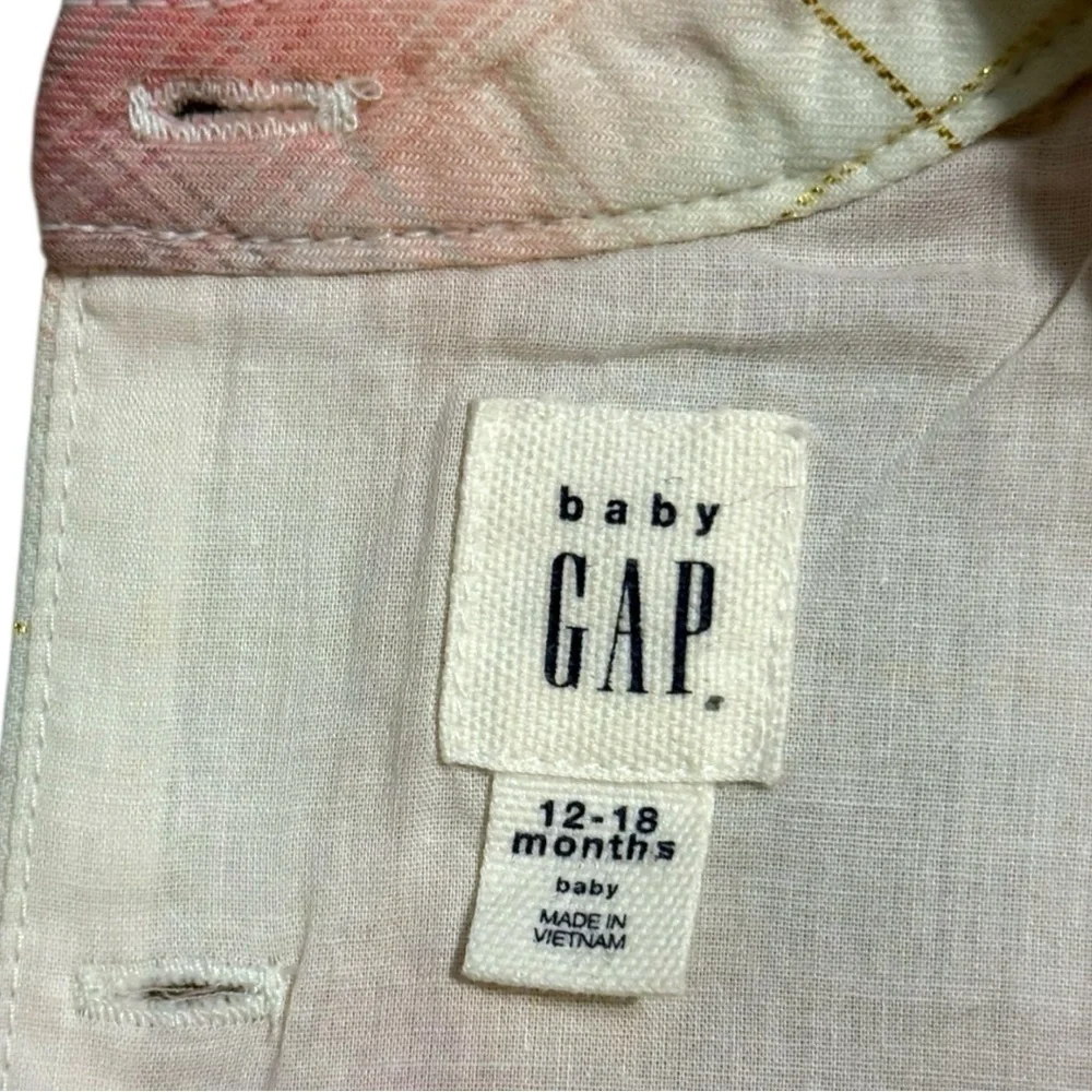 Baby Gap Pink Plaid Gold Thread Dress with Bloomers 12–18 Months